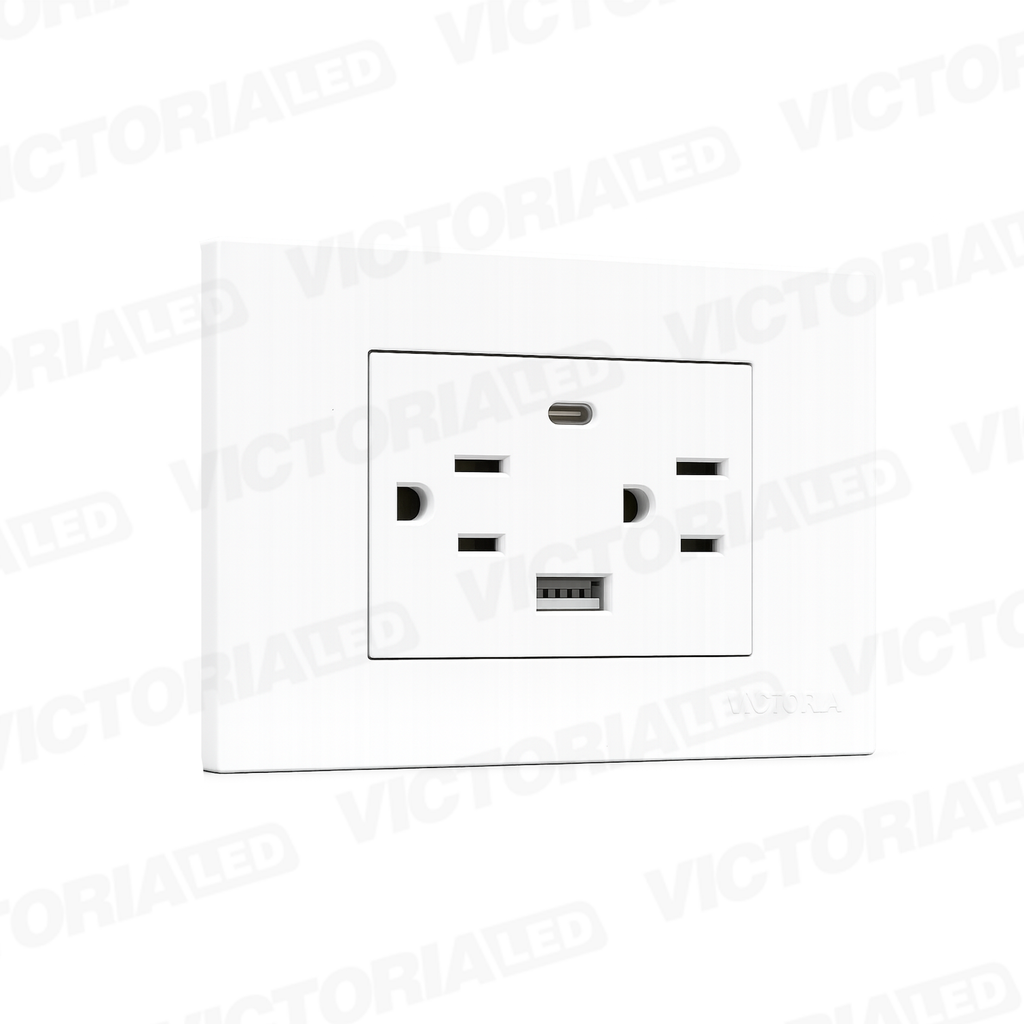 TOMACORRIENTE DOBLE + UBS*1 + TIPO C*1 16A 125/250V PC BLANCO 5U/C