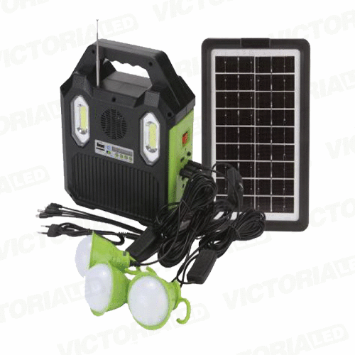 KIT SOLAR PORTATIL LINTERNA/3FOCOS3W/USB/RADIO/MP3/BLUETOOTH