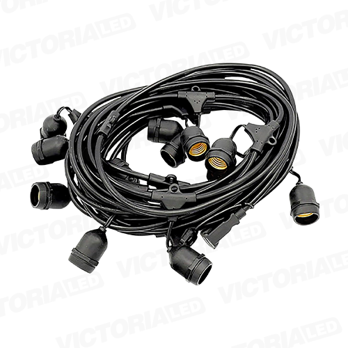 [G100M 1 METRO] GUIRNALDA E27*150 100M IP65 110V NEGRO 1 METRO